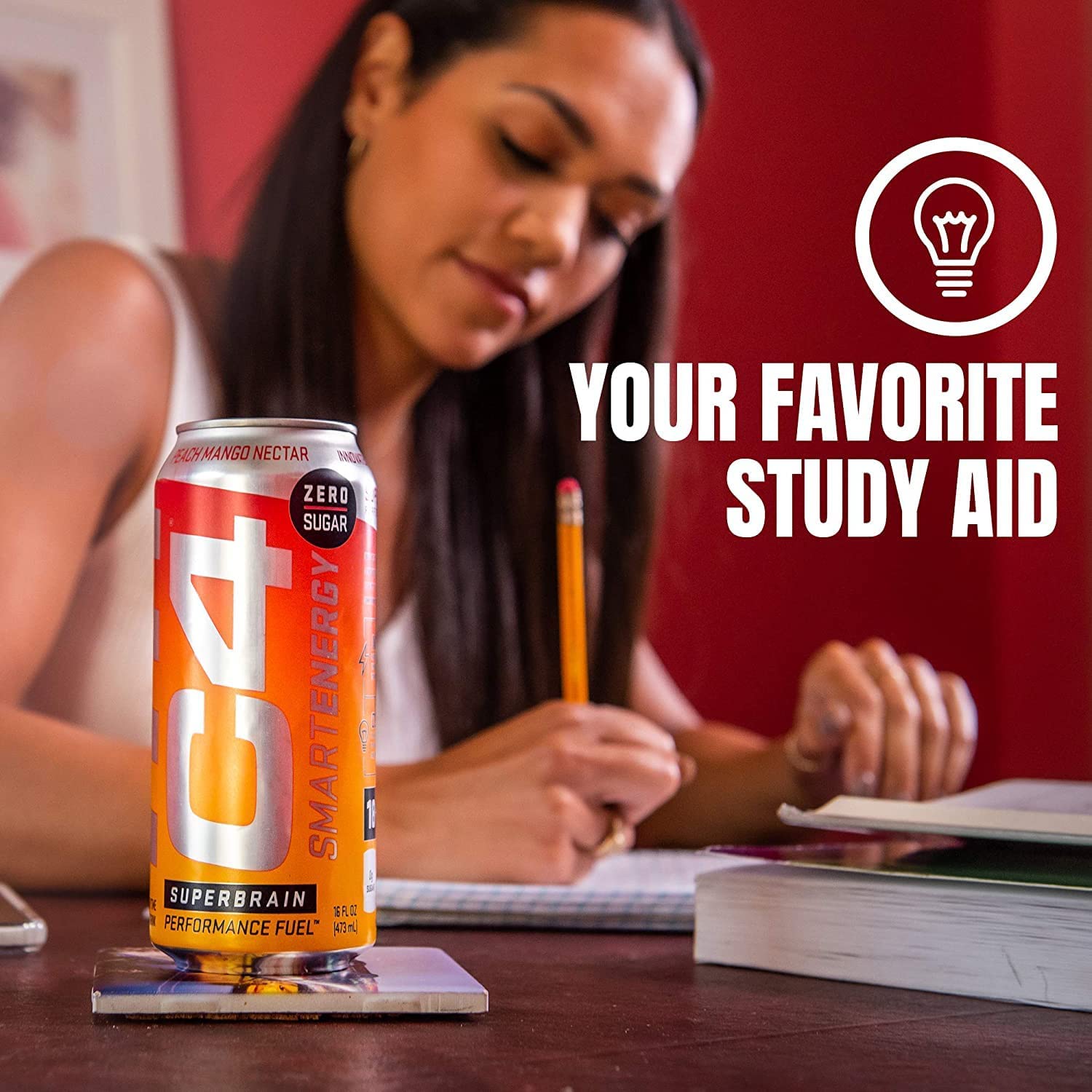 C4 Smart Energy Drink - Sugar Free Performance Fuel & Nootropic Brain Booster， Coffee Substitute or Alternative | Peach Mango Nectar 16 Oz - 12 Pack - Image 7